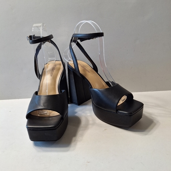 Modatope Black Y2K Bohemian Ankle Strap Chunky Platform Chunky Heels Size 7 - Picture 11 of 14